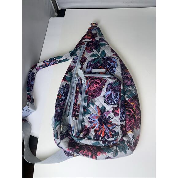 Vera Handbags - Vera Bradley Neon Blooms Sling Bag Essential Quilted Floral Purple